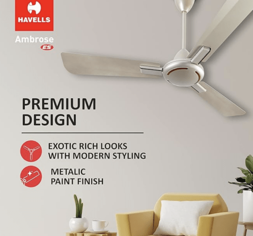 Havells 1200mm Ambrose ES Ceiling Fan | Premium Finish, Decorative Fan, Elegant Looks, High Air Delivery, Energy Saving, 100% Pure Copper Motor | 2 Year Warranty | (Pack of 1, Gold Mist Wood) - Image 4